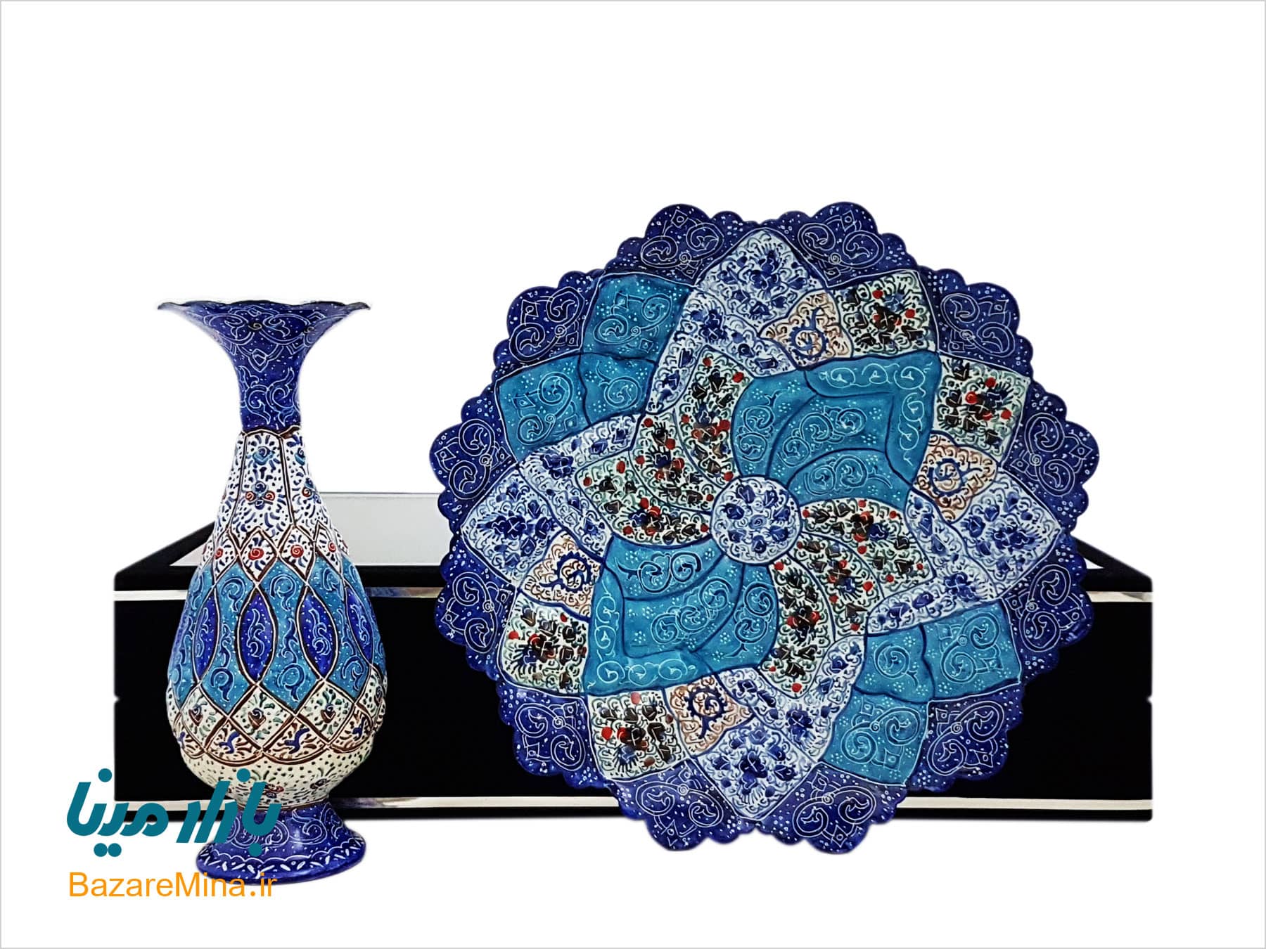 باکس میناکاری بشقاب ۲۰ و گلدان ۱۶ سانتی هدیه میناکاری اصفهان