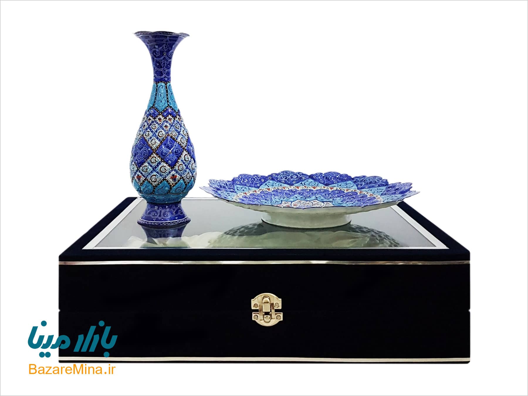 باکس میناکاری بشقاب ۲۵ و گلدان ۲۰ سانتی باکس ست میناکاری اصفهان