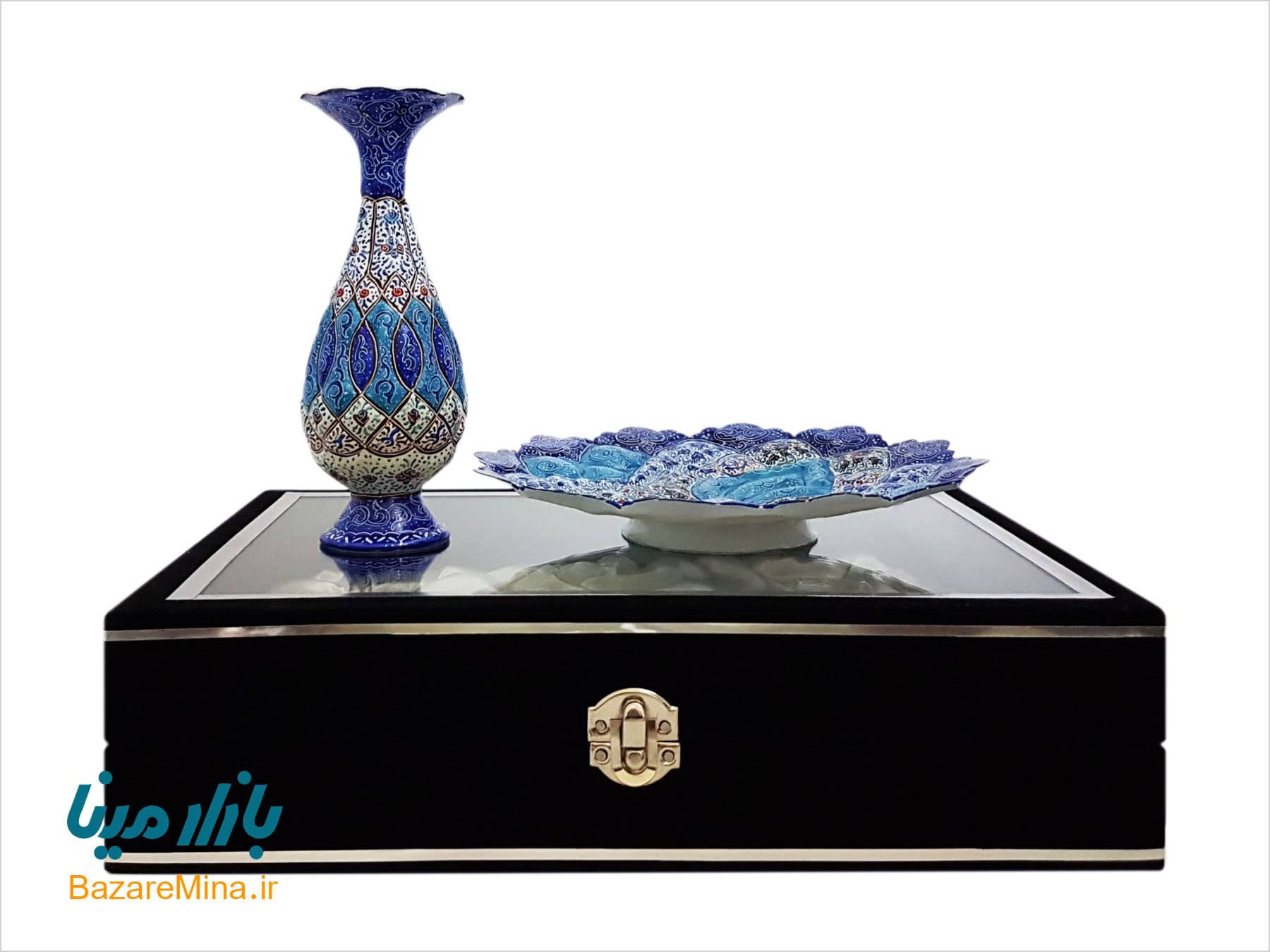 باکس میناکاری بشقاب ۲۰ و گلدان ۱۶ سانتی گلدان و بشقاب میناکاری