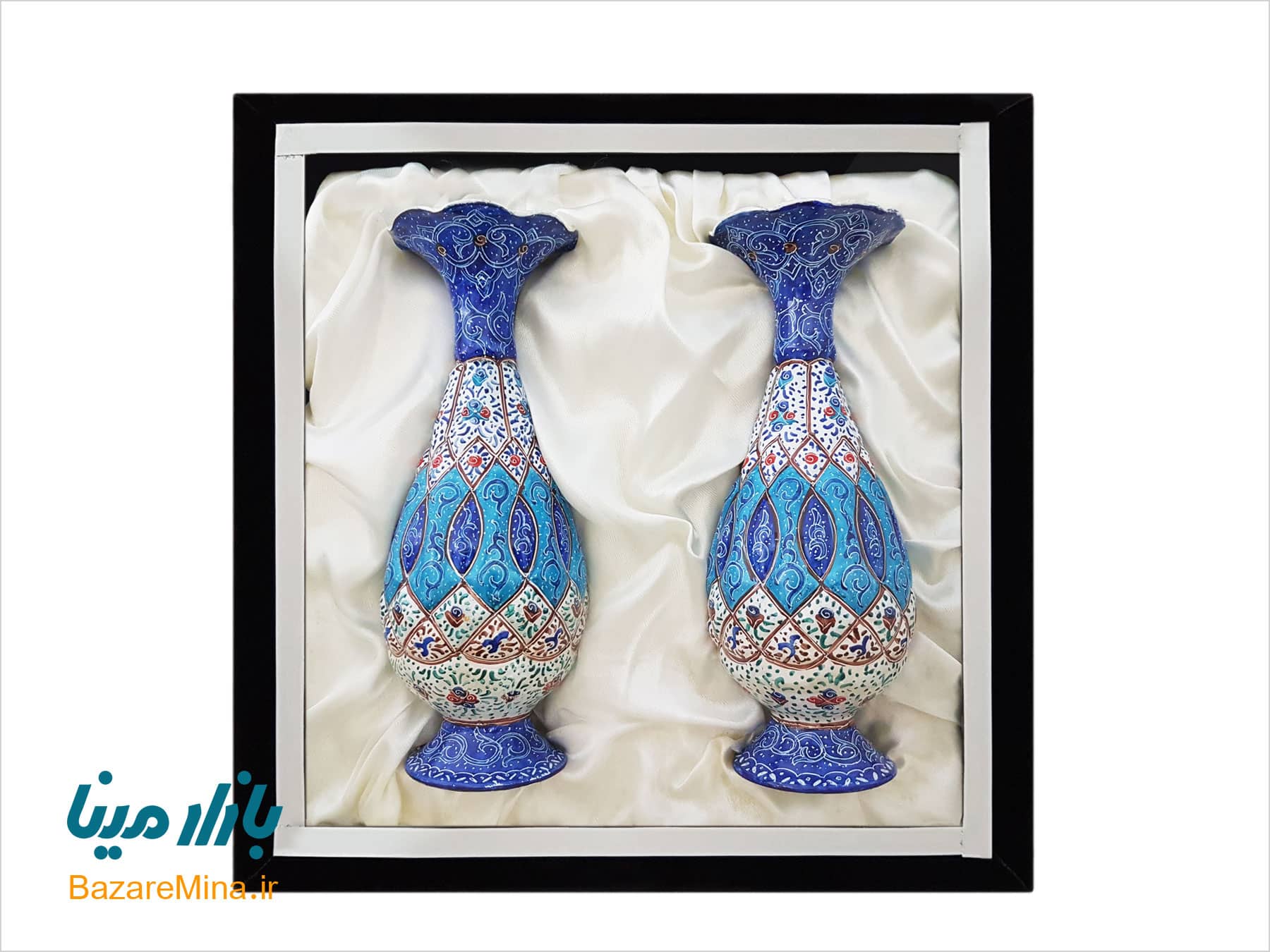 باکس ست گلدان مسی میناکاری ۱۶ سانتیمتری باکس ست گلدان مسی میناکاری 16 سانتیمتری