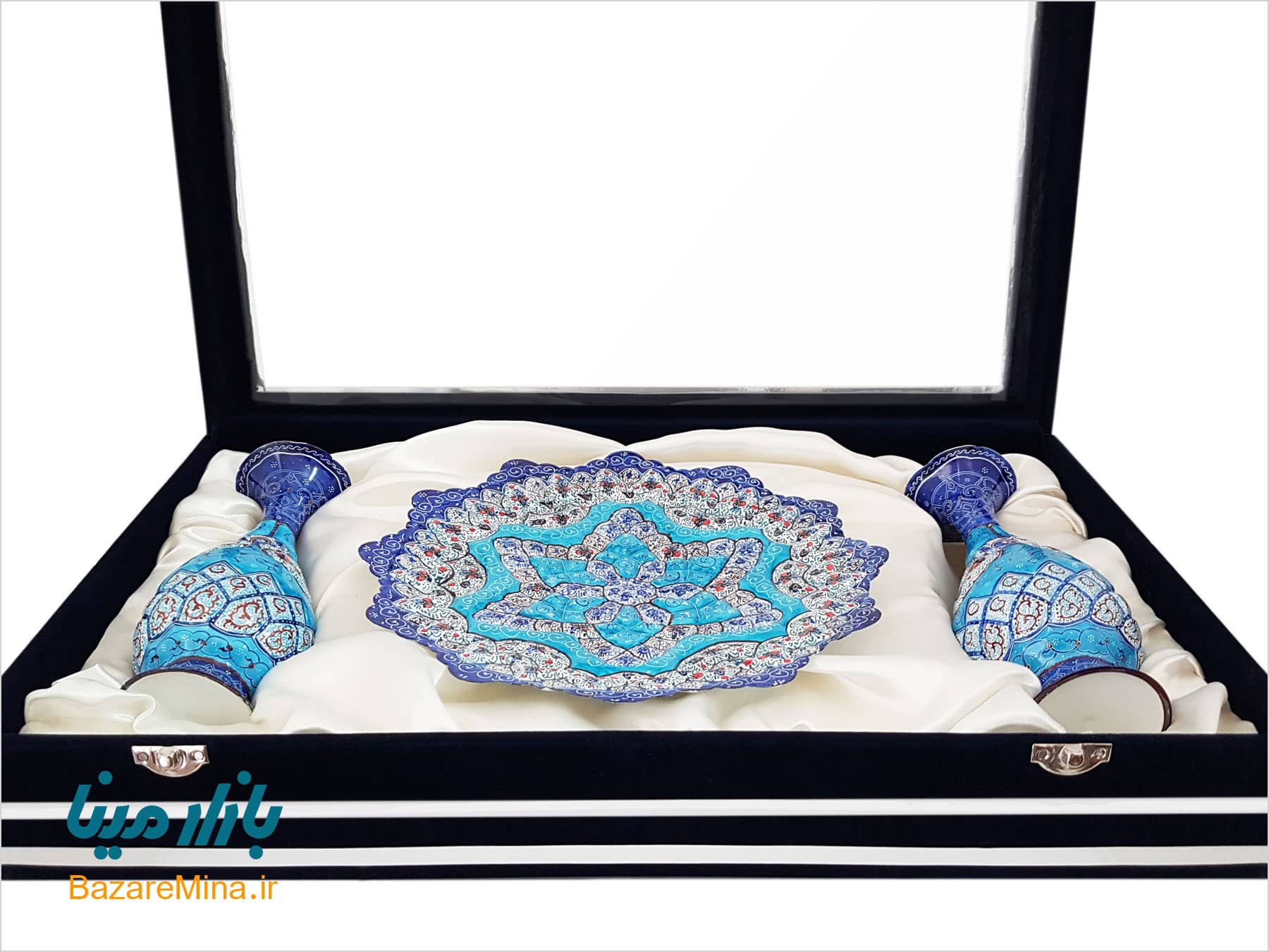 باکس ست میناکاری گلدان ۲۰ و بشقاب ۲۵ سانتی ست بشقاب 25 و گلدان 20 میناکاری