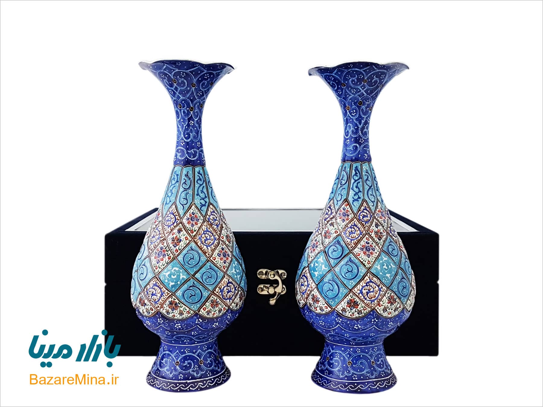 باکس ست گلدان مسی میناکاری ۲۵ سانتیمتری گلدان میناکاری 25 سانتیمتری
