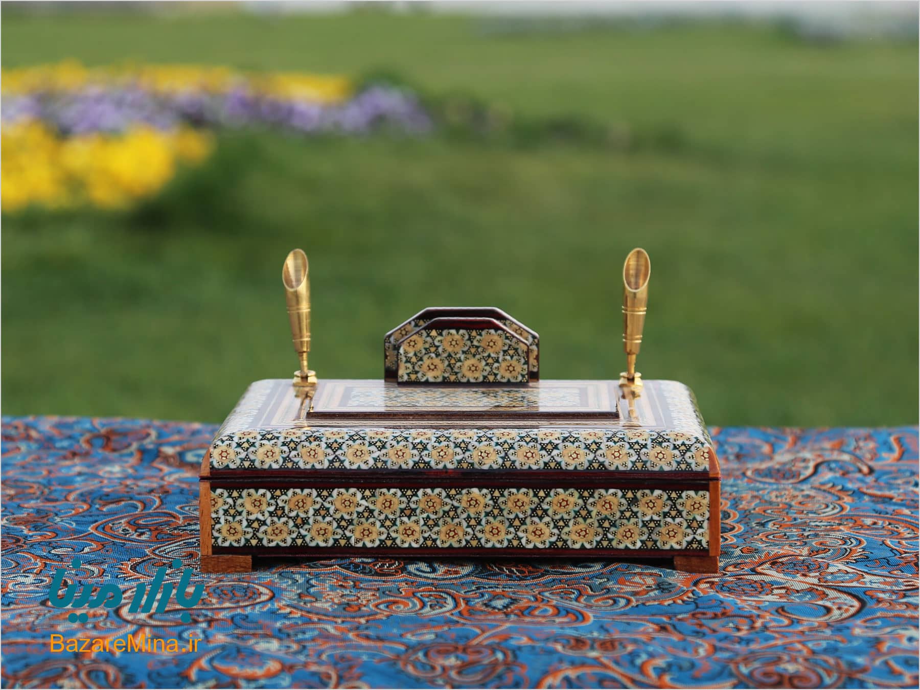 جاقلمی خاتم کاری جعبه ایی جا قلمی رومیزی خاتم کاری شده