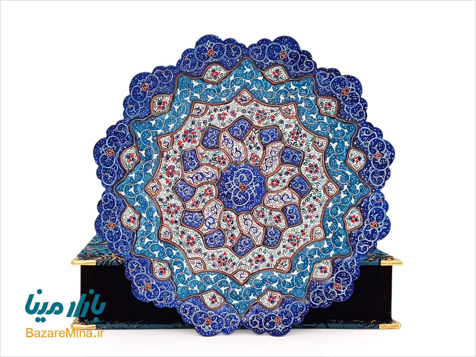 بشقاب ۲۵ سانتی میناکاری با جعبه ترمه بشقاب میناکاری اصفهان
